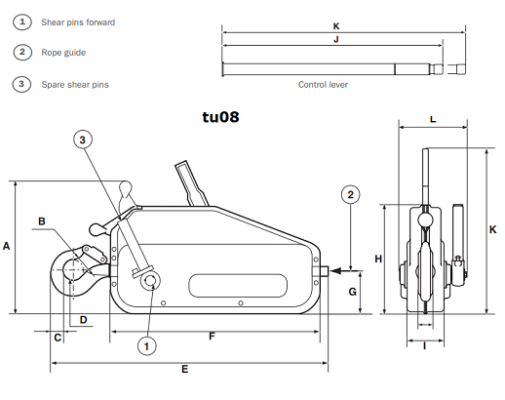 Tirfor Tu08 dimensions