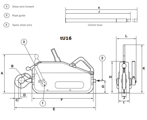 tirfor tu16 dimensions