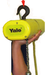 Yale CPS mini electric hoist in palm of hand