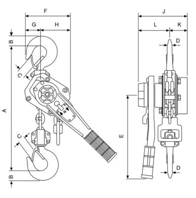 Yale PT ratchet lever hoist dimensions