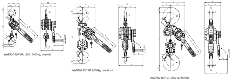 Yale Utility lever hoist dimensions