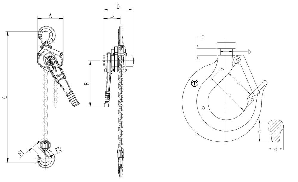 tiger ul26 sub sea lever hoist dimension drawings